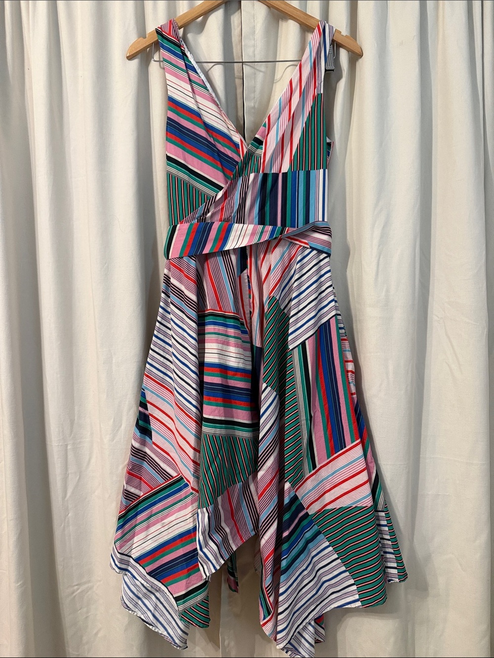 Multi-Stripe V-Neck A-Line Dress - Colorful Stripe 100% cotton